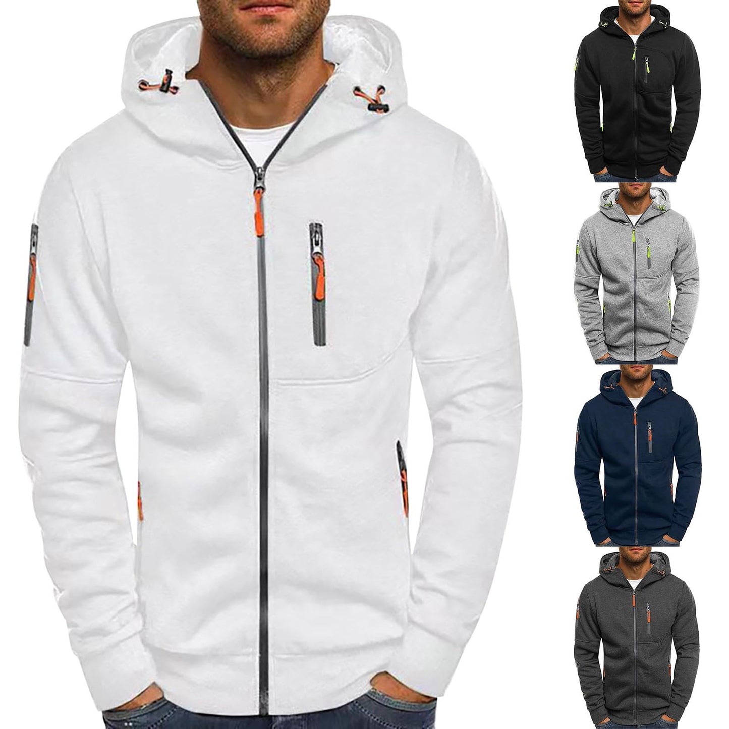 Men's Full Zip Hoodie — Casual Solid Pullover for Everyday Wear