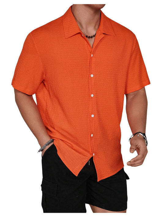 COZYEASE Mens Button Down Shirt Short Sleeve Casual Dress Shirts Summer Beach Shirt for Mens Burnt Orange Large
