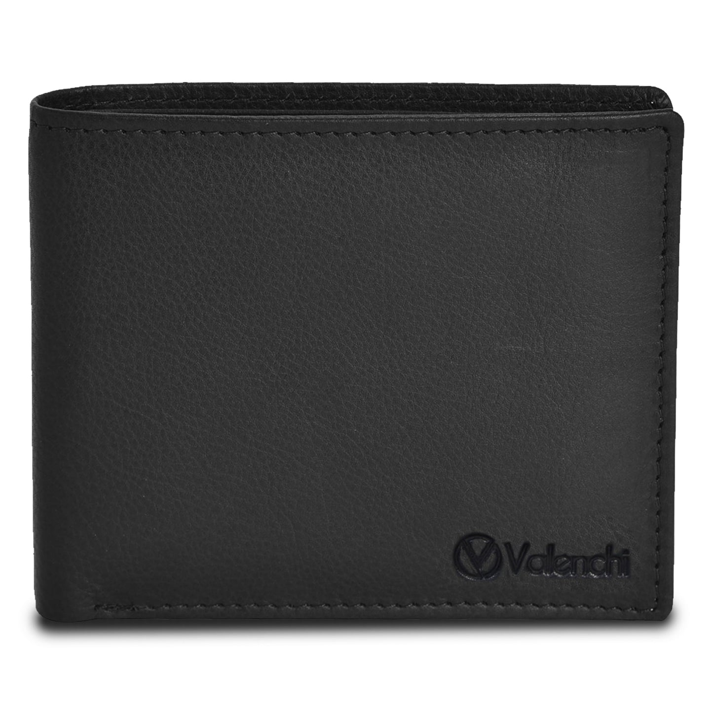 VALENCHI Men's Slim Bifold Leather Wallet | RFID Blocking | Black Nappa