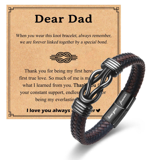 A Bond That Never Breaks – Engraved Leather Knot Bracelet for Dad