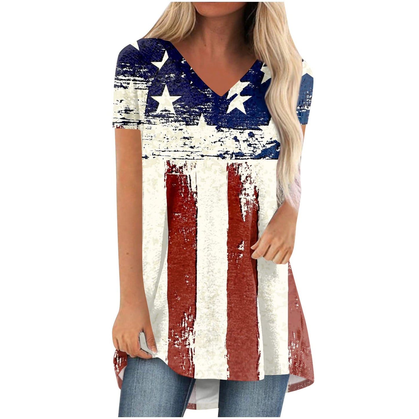 Women's Oversized American Flag V-Neck Tee