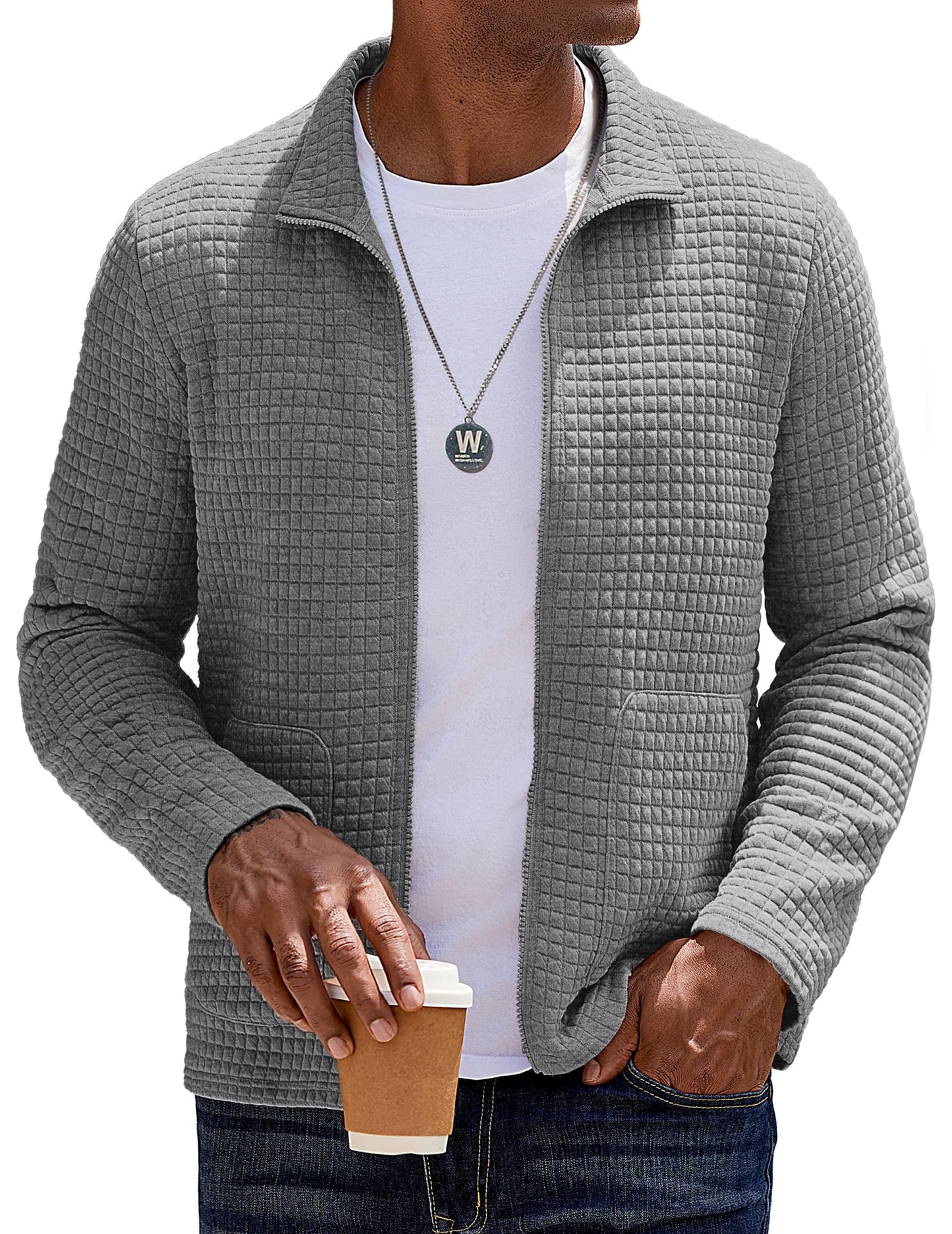 COOFANDY Men's Waffle Knit Bomber Jacket — Lightweight Full Zip
