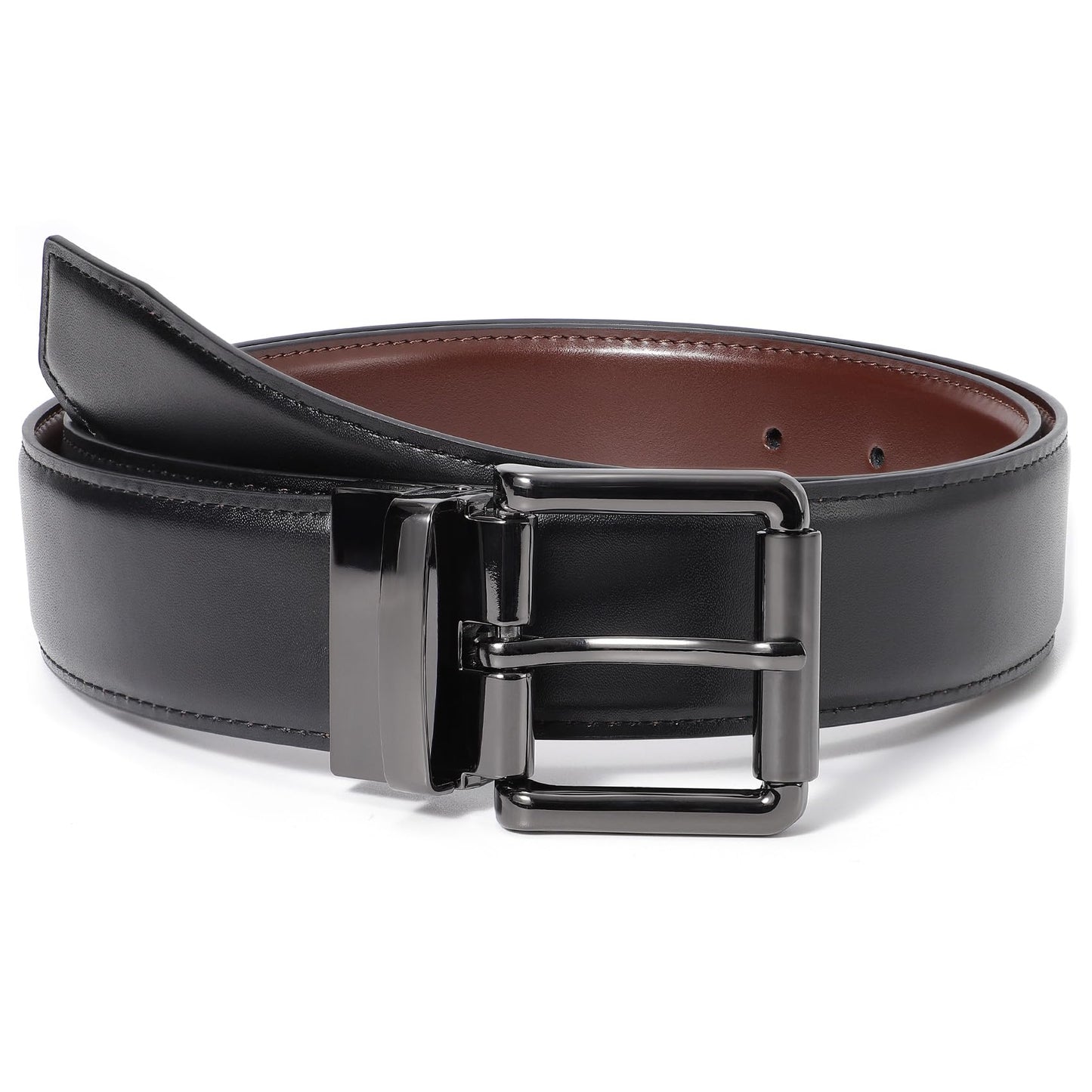 KASBAH Men's Reversible Leather Belt | Two-in-One with Rotating Buckle