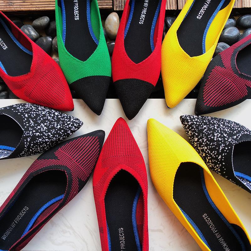Comfortable Pointed Toe Knitted Flat Shoes for Ladies