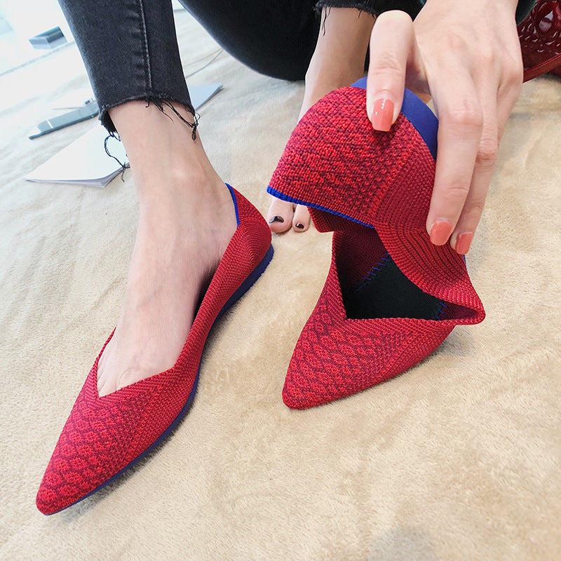 Comfortable Pointed Toe Knitted Flat Shoes for Ladies