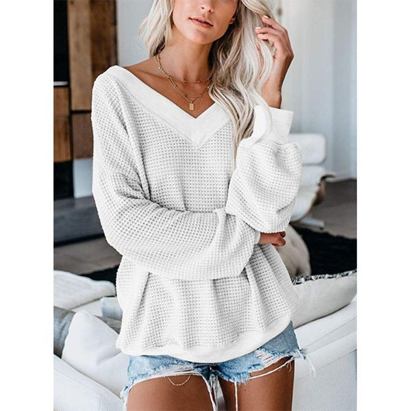 Women's Loose V-Neck Plaid Knit Sweater — Cozy Oversized Pullover