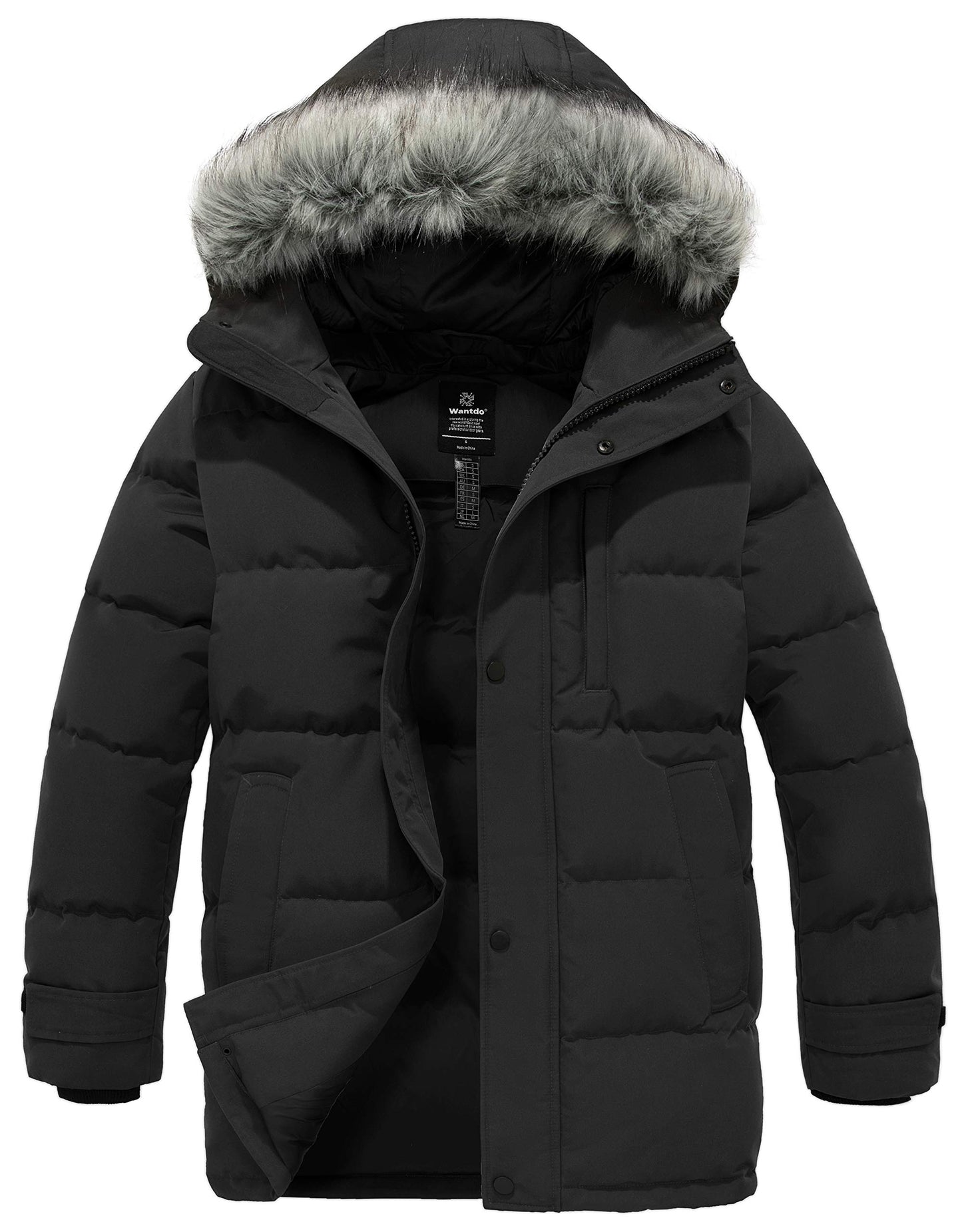Wantdo Men's Heavy Waterproof Puffer Coat | Faux Fur Hood | Recycled Fill