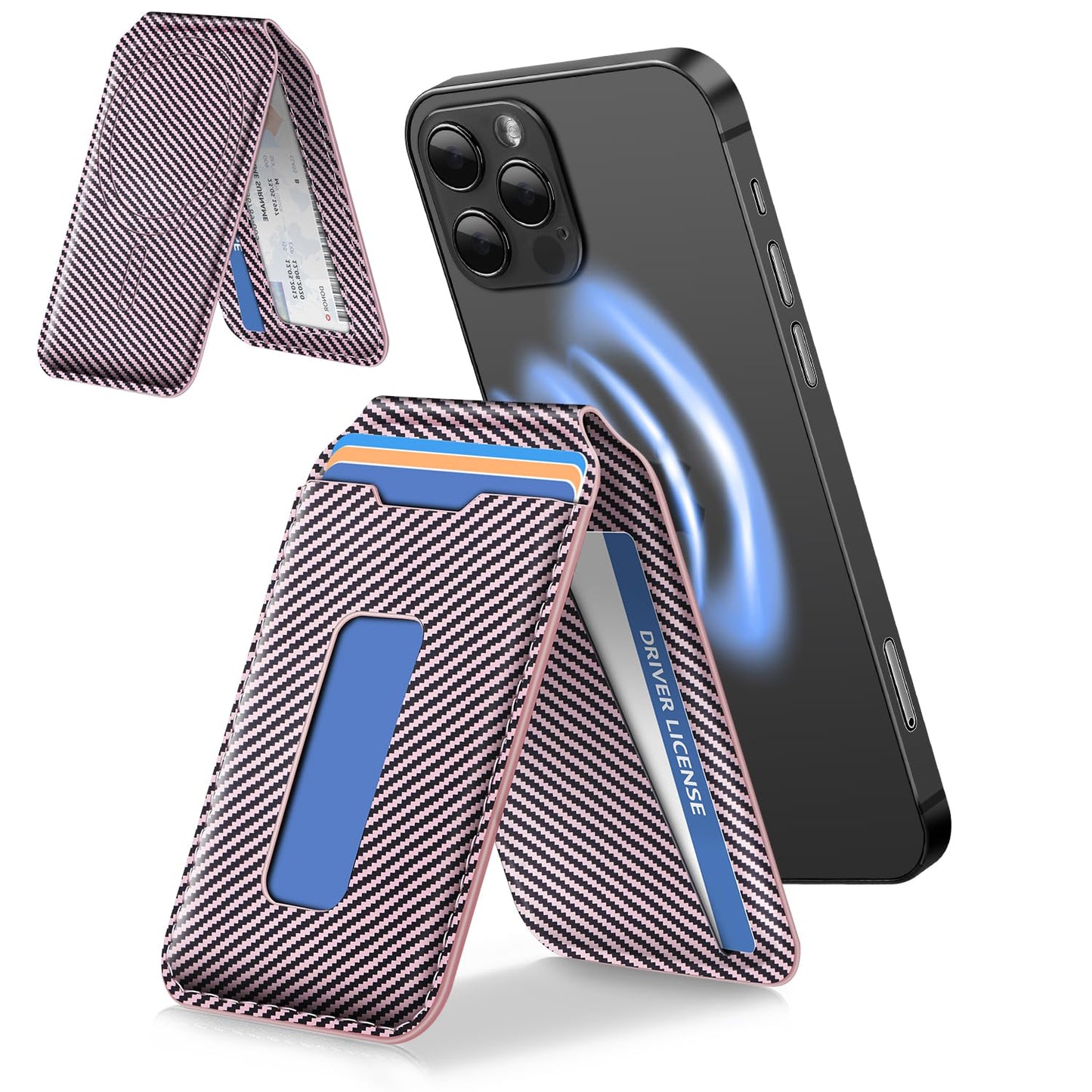 MagSafe Carbon Fiber Wallet | 5-Card Holder with Adjustable Stand | iPhone 12–16