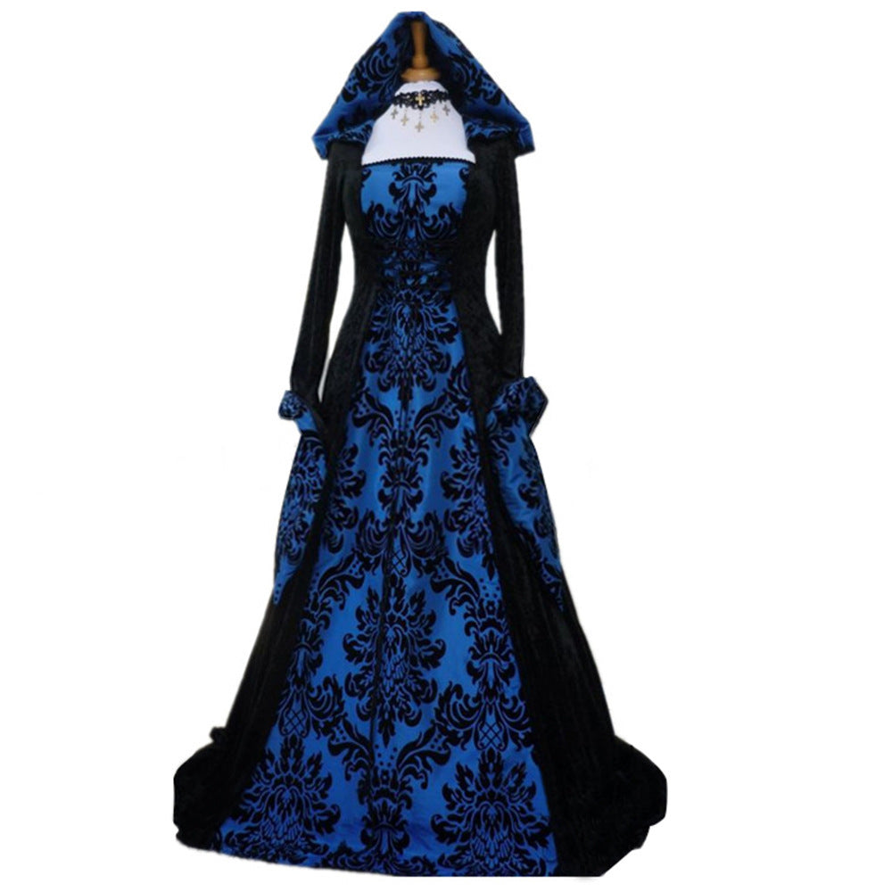 Women's Vintage Long Sleeve Hooded Swing Dress — Dramatic Maxi