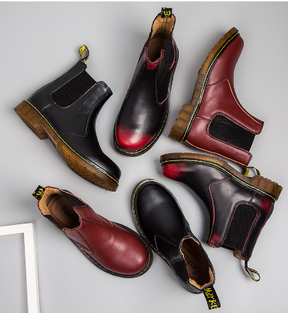 Thick-Heel Cowhide Martin Boots — British Style Ankle Boot