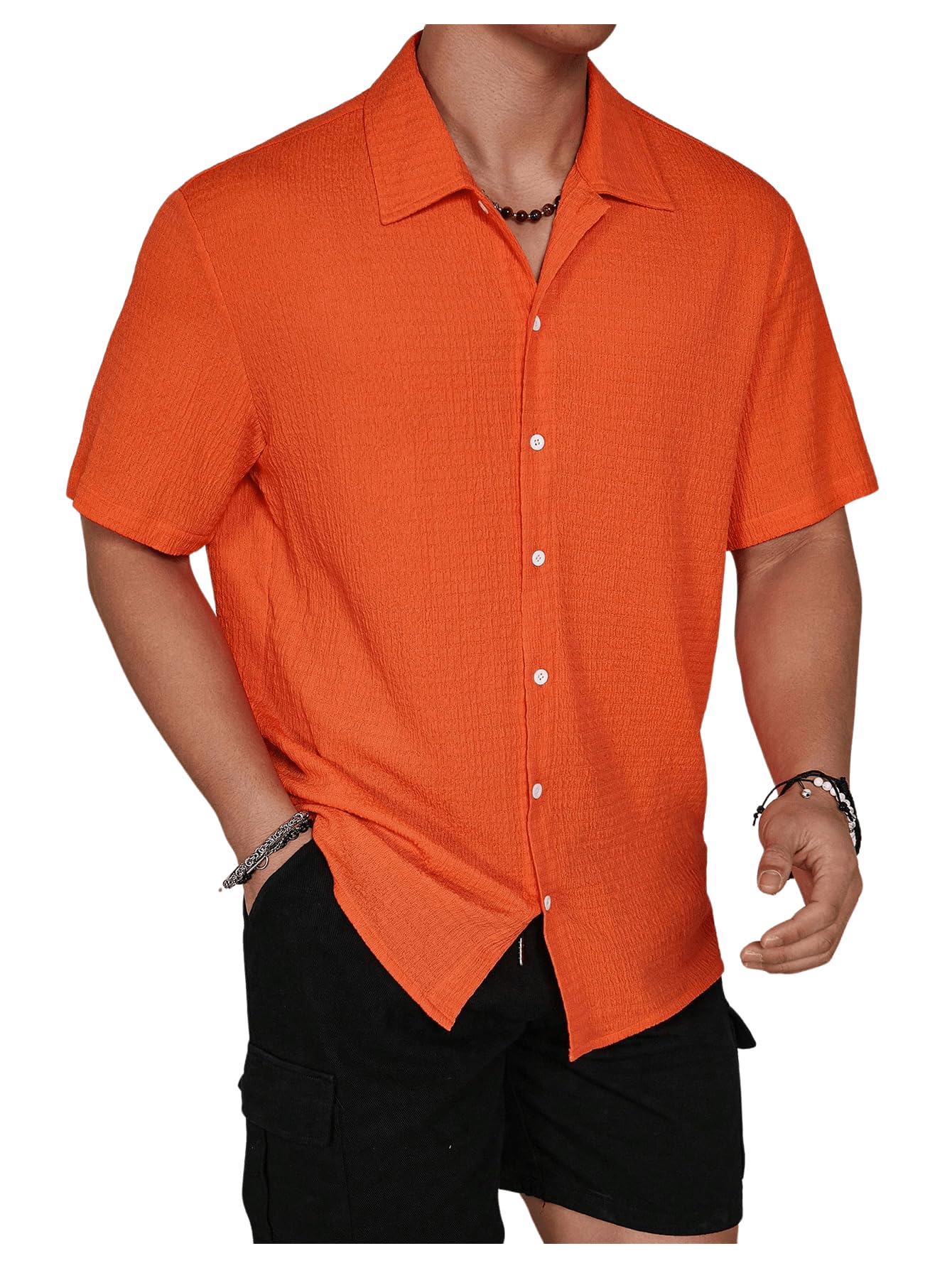 COZYEASE Mens Button Down Shirt Short Sleeve Casual Dress Shirts Summer Beach Shirt for Mens Burnt Orange Large