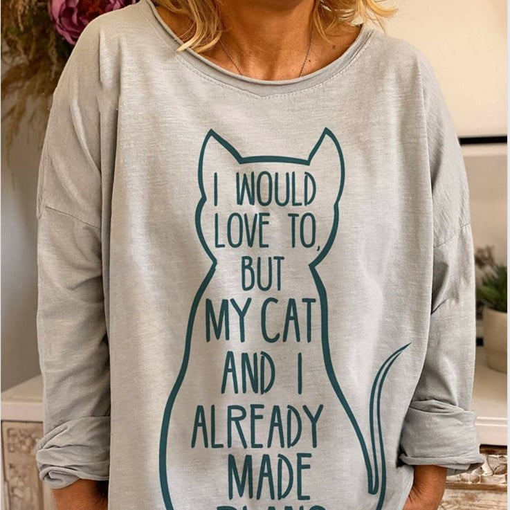 Loose Fit Dynamic Print T-shirt Sweater for Women