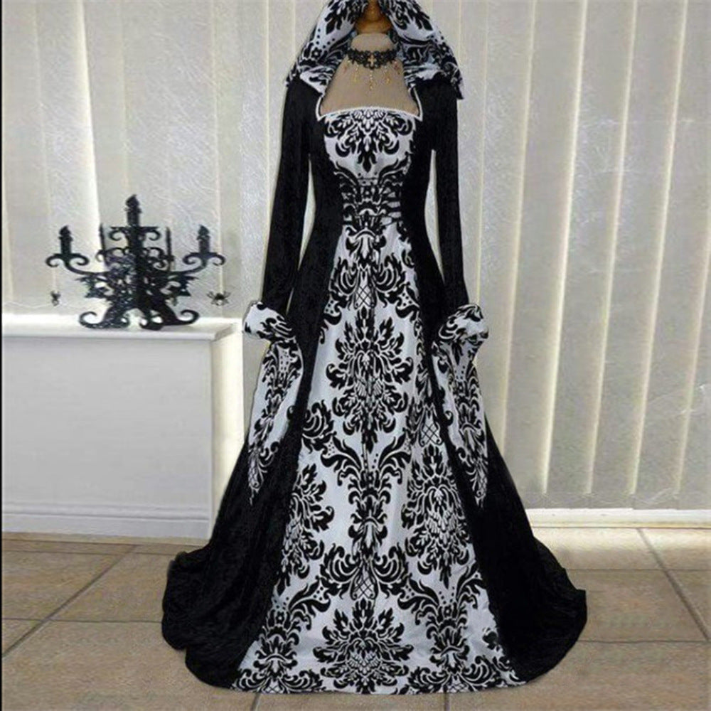 Women's Vintage Long Sleeve Hooded Swing Dress — Dramatic Maxi