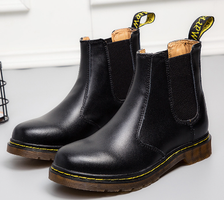 Thick-Heel Cowhide Martin Boots — British Style Ankle Boot