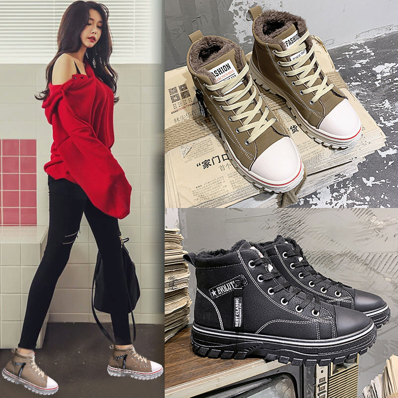 Womens High-Top Canvas Shoes with Fleece Lining