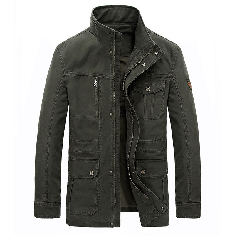 Men's Mid-Length Cotton Jacket — Spring & Fall Casual Outerwear