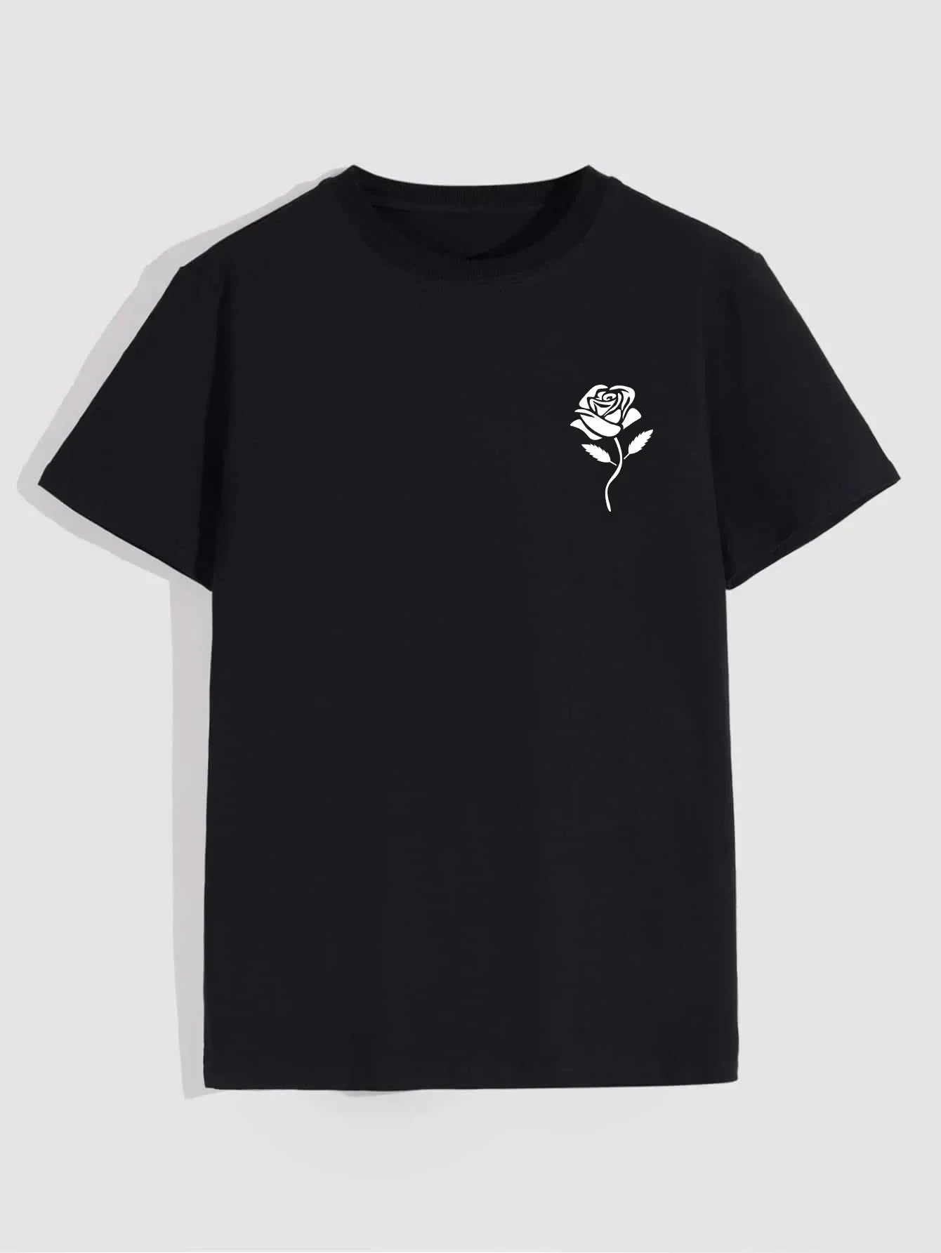 Men's Rose Print Crew Neck T-Shirt — Casual Graphic Tee
