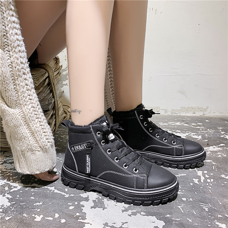 Womens High-Top Canvas Shoes with Fleece Lining