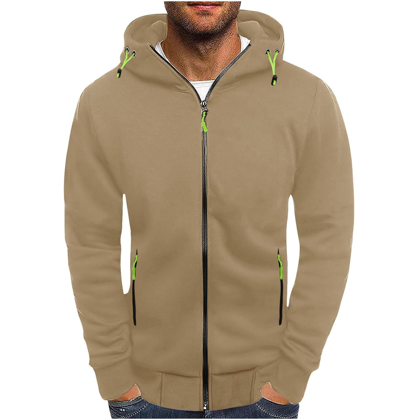 Men's Full Zip Hoodie — Casual Solid Pullover for Everyday Wear