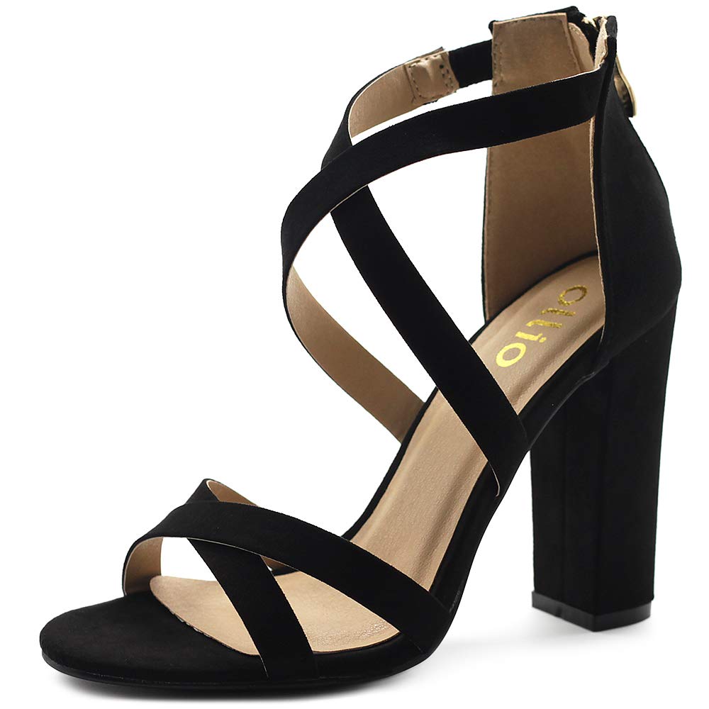 Ollio Women's Faux Suede Cross-Strap High Heel Pumps