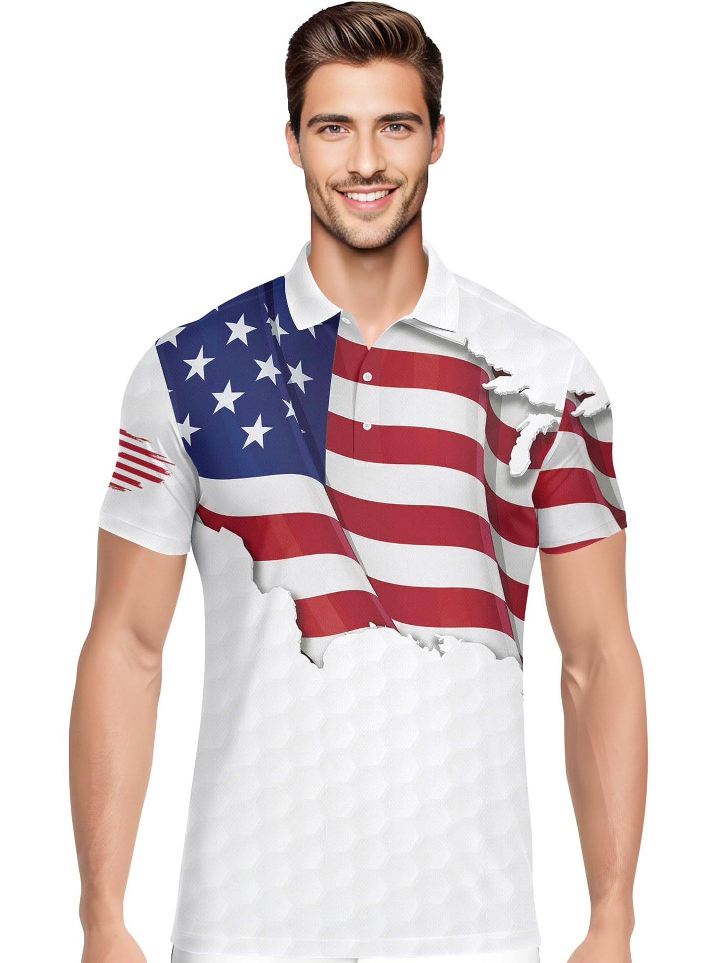 Men's Patriotic Hawaiian Print Golf Polo