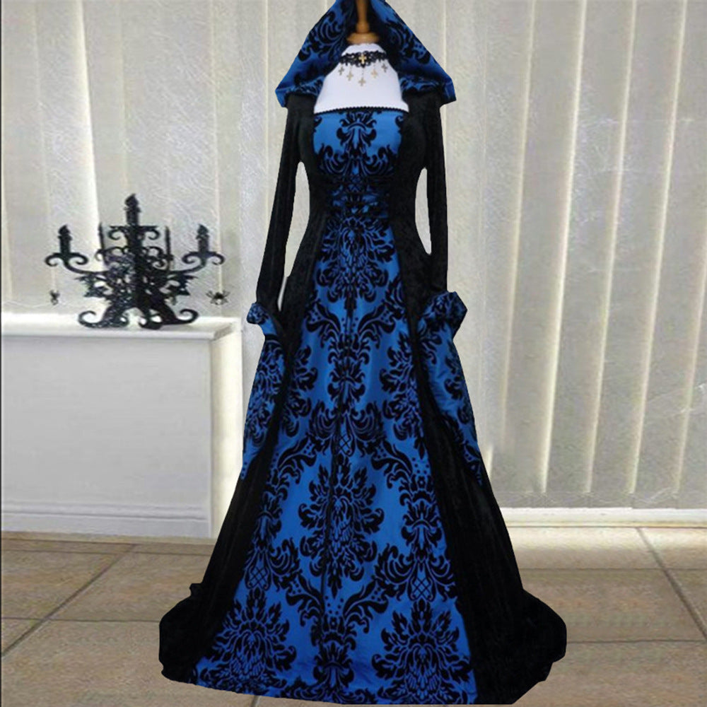Women's Vintage Long Sleeve Hooded Swing Dress — Dramatic Maxi