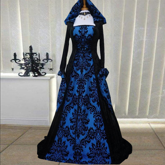 Women's Vintage Long Sleeve Hooded Swing Dress — Dramatic Maxi