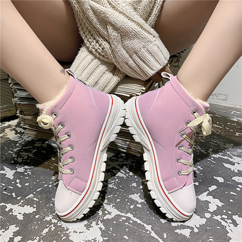 Womens High-Top Canvas Shoes with Fleece Lining