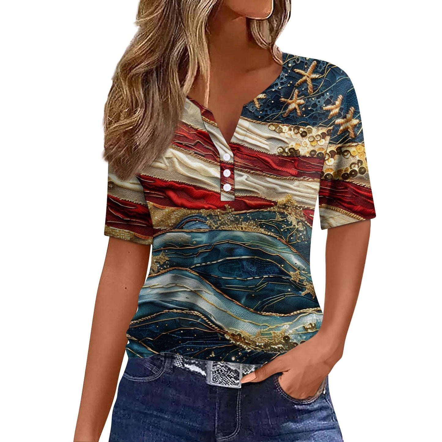 Women's 4th of July V-Neck Patriotic Top