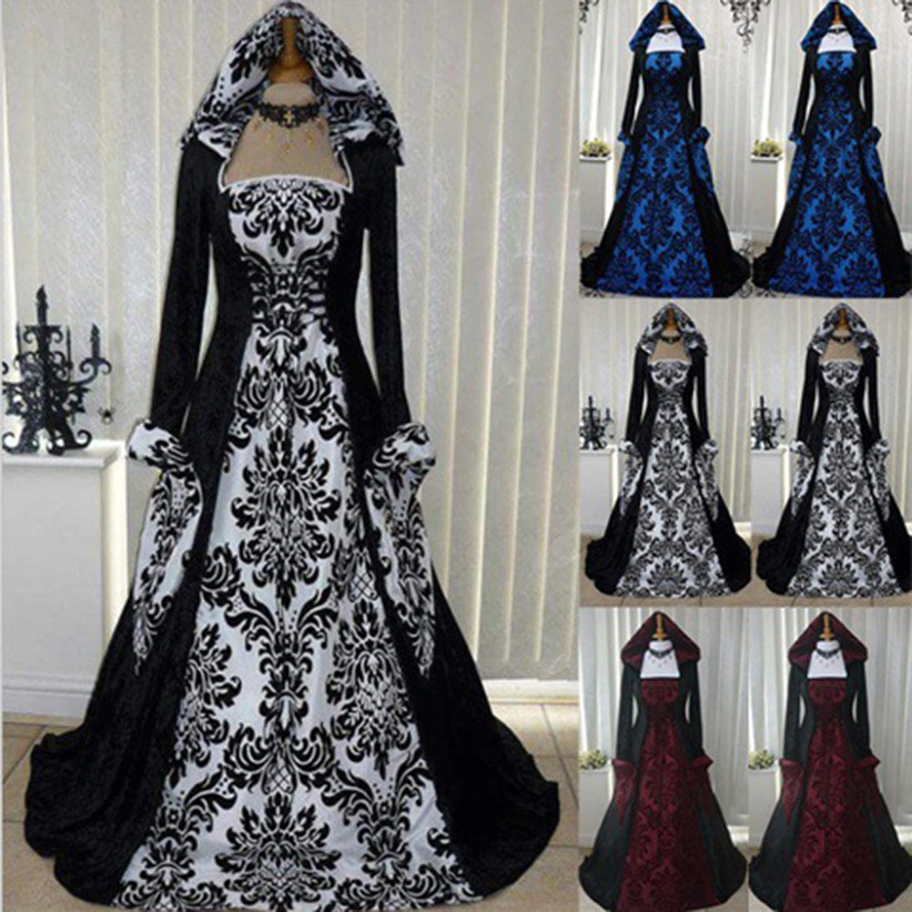 Women's Vintage Long Sleeve Hooded Swing Dress — Dramatic Maxi