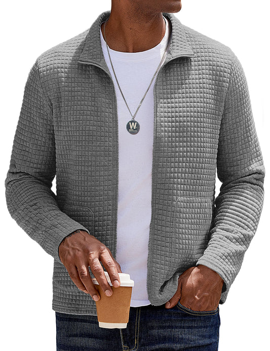 COOFANDY Men's Waffle Knit Bomber Jacket — Lightweight Full Zip