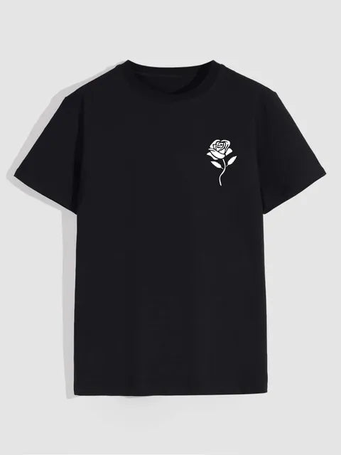Men's Rose Print Crew Neck T-Shirt — Casual Graphic Tee