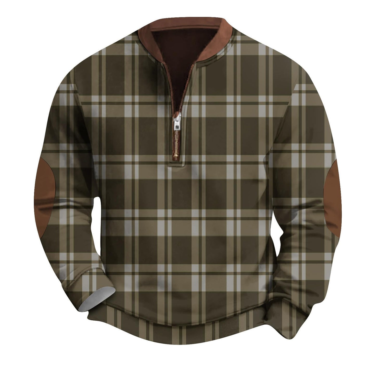 Men's Vintage Knit Print Fleece Pullover — Lightweight Zip-Up Sweatshirt