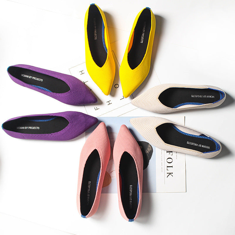 Comfortable Pointed Toe Knitted Flat Shoes for Ladies