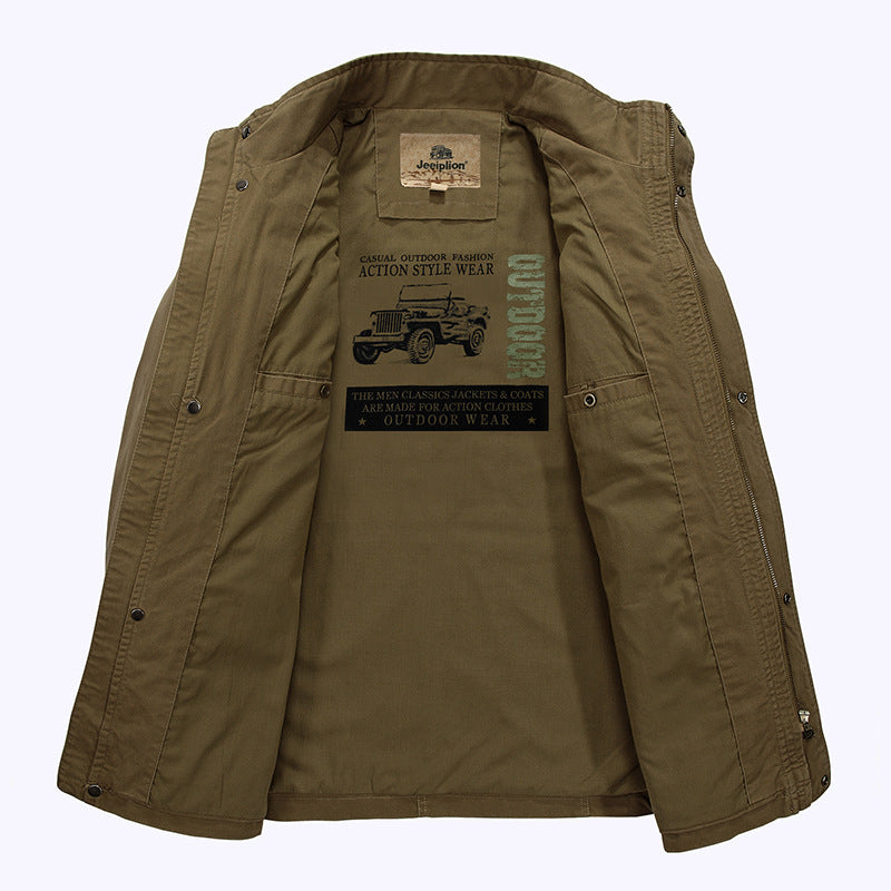 Men's Mid-Length Cotton Jacket — Spring & Fall Casual Outerwear