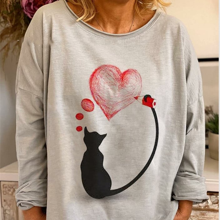 Loose Fit Dynamic Print T-shirt Sweater for Women