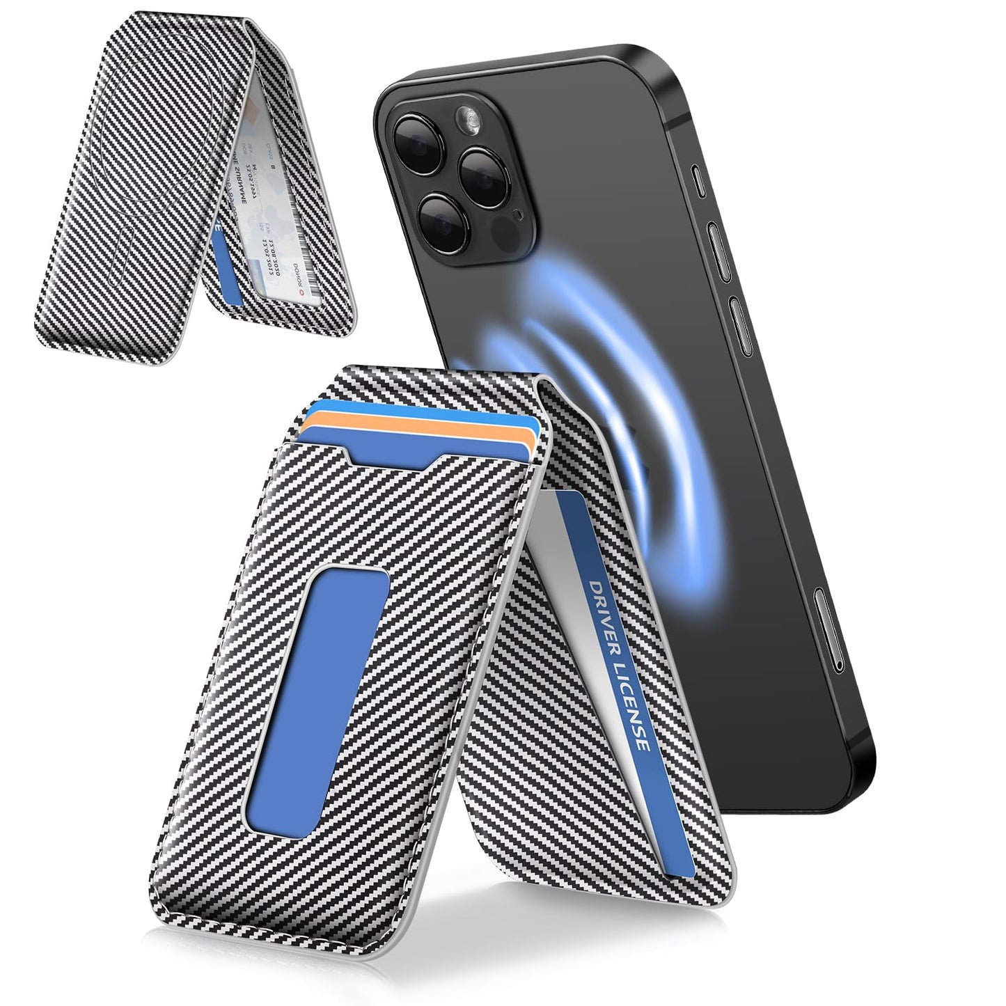 MagSafe Carbon Fiber Wallet | 5-Card Holder with Adjustable Stand | iPhone 12–16